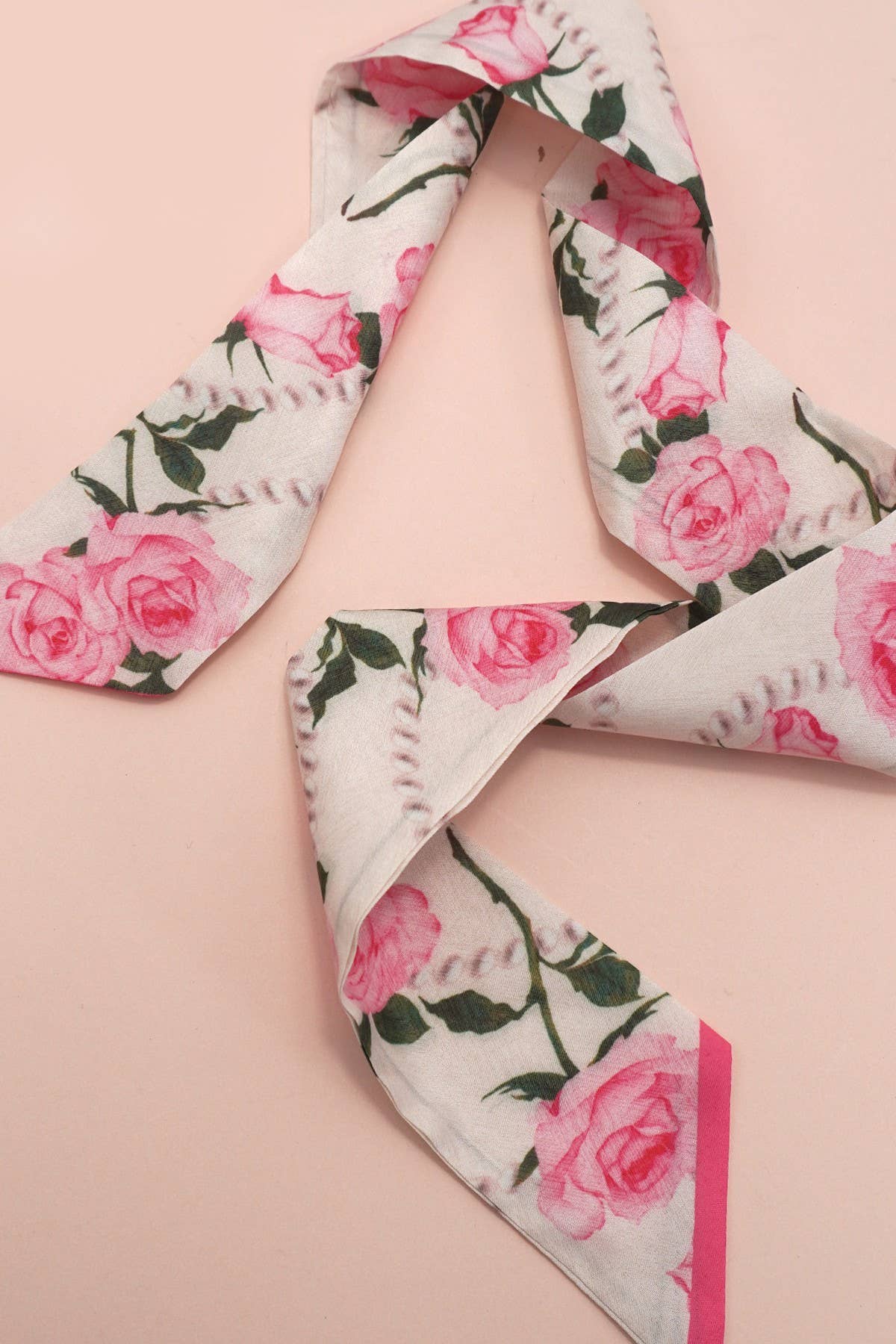 Pink Rose Silky Twilly Scarf