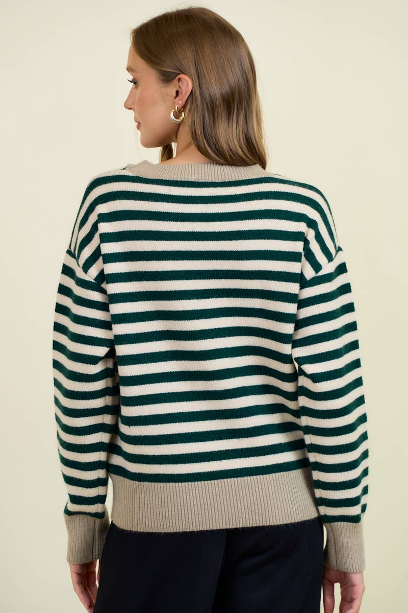 Forest Green Striped Sweater
