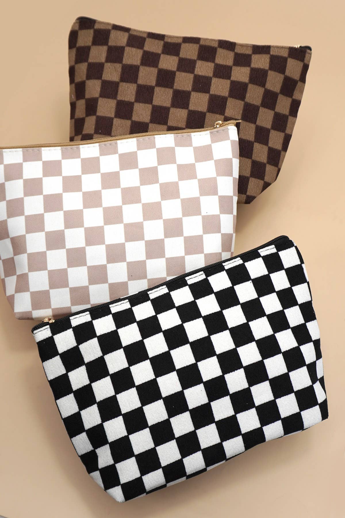 Large Checkered Cosmetic Makeup Bag