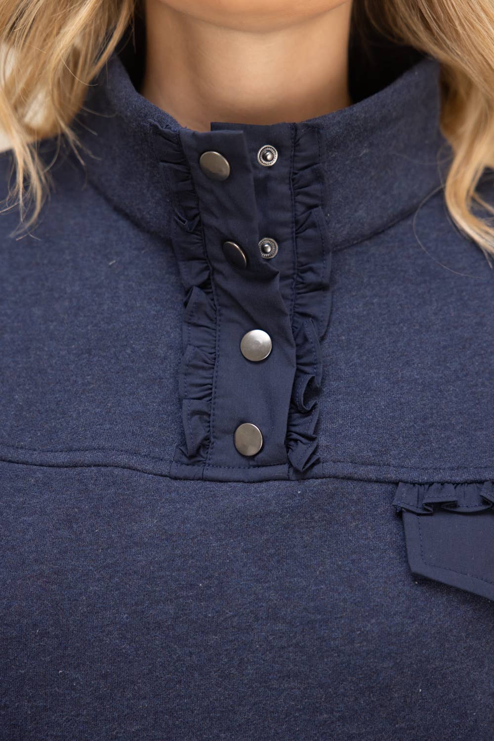 Navy Blue Quarter Snap Button Sweatshirt