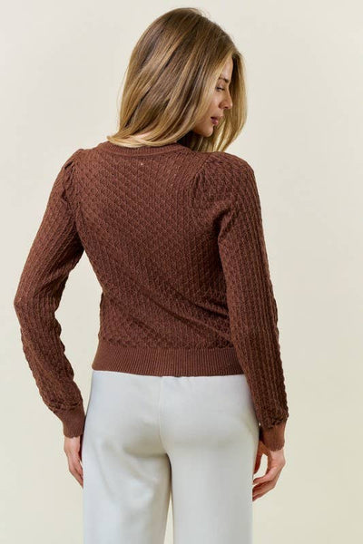 Brown Pointelle Cardigan with Rose Buttons