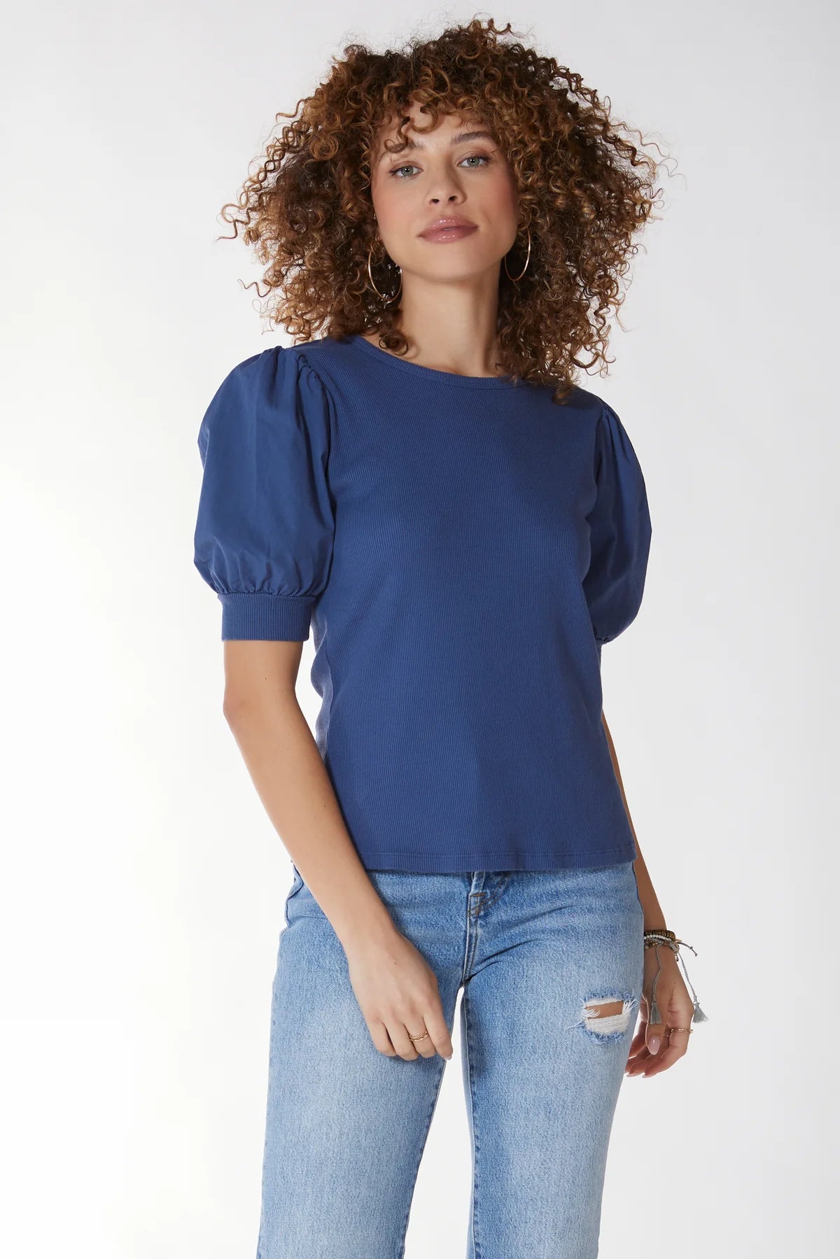 bobi Coast Crewneck Poplin Puff Sleeve