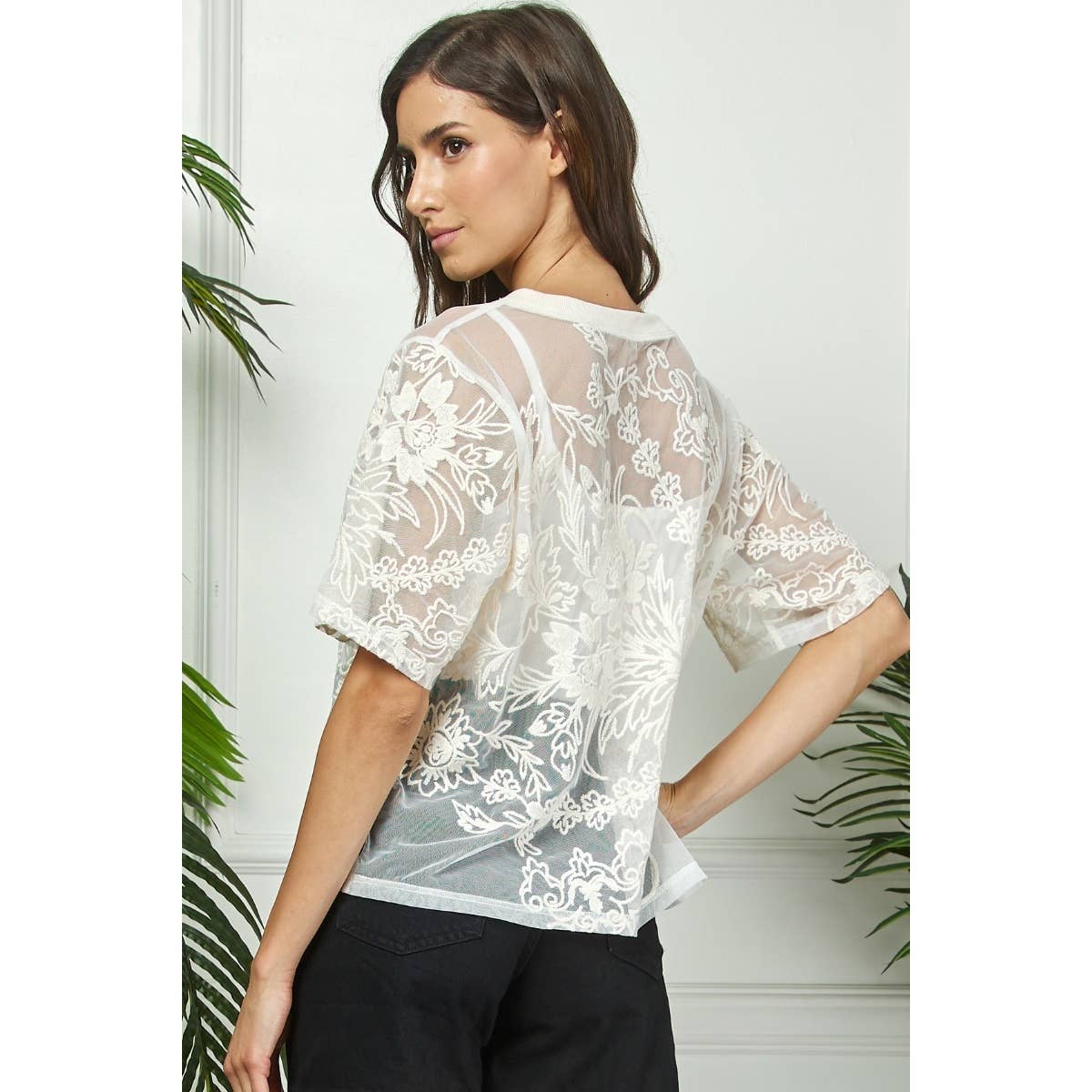 Crochet Flower Lace Mesh Top