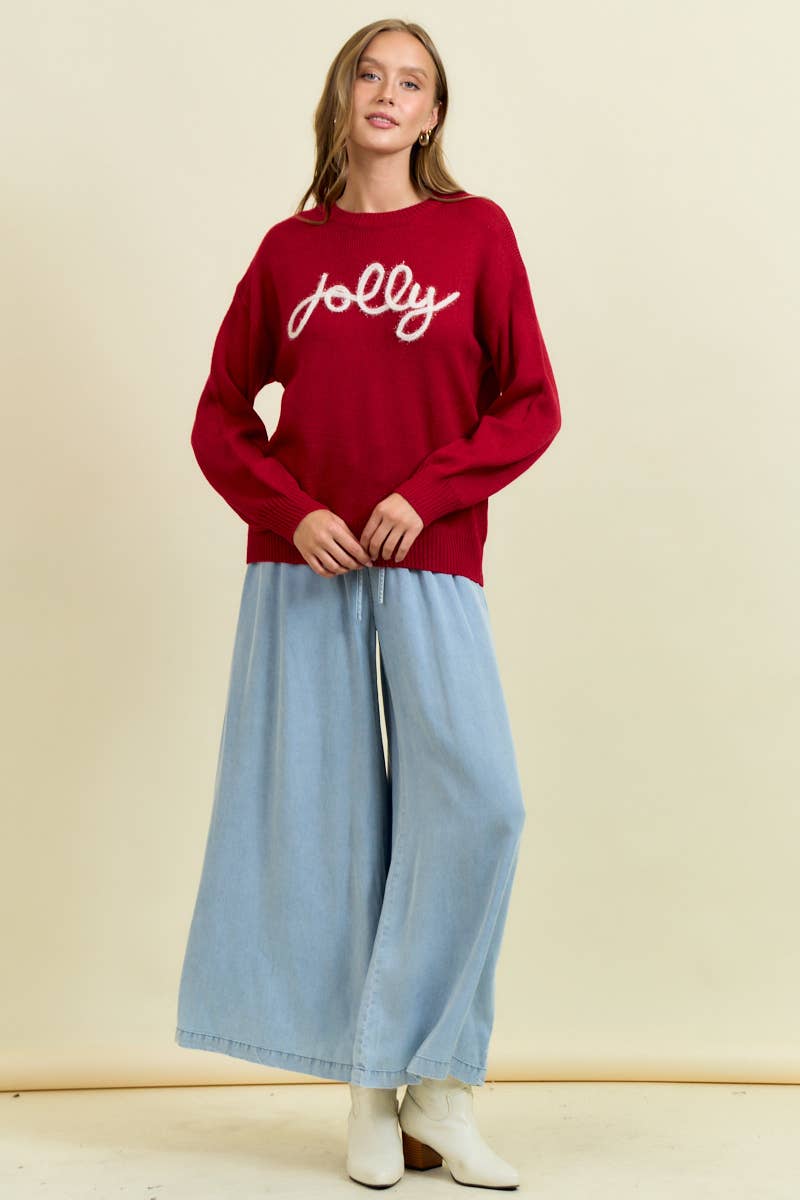 Red Jolly Metallic Embroidery Sweater
