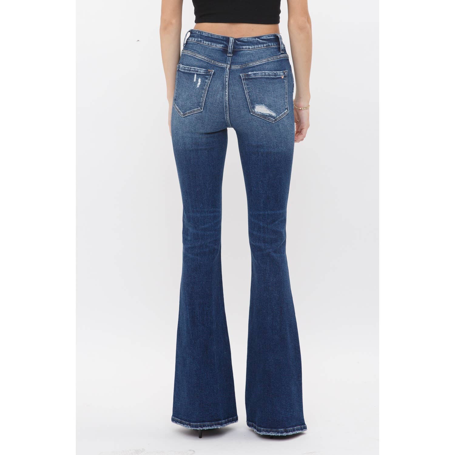 Dark Wash HIgh Rise Button Up Flare Jeans