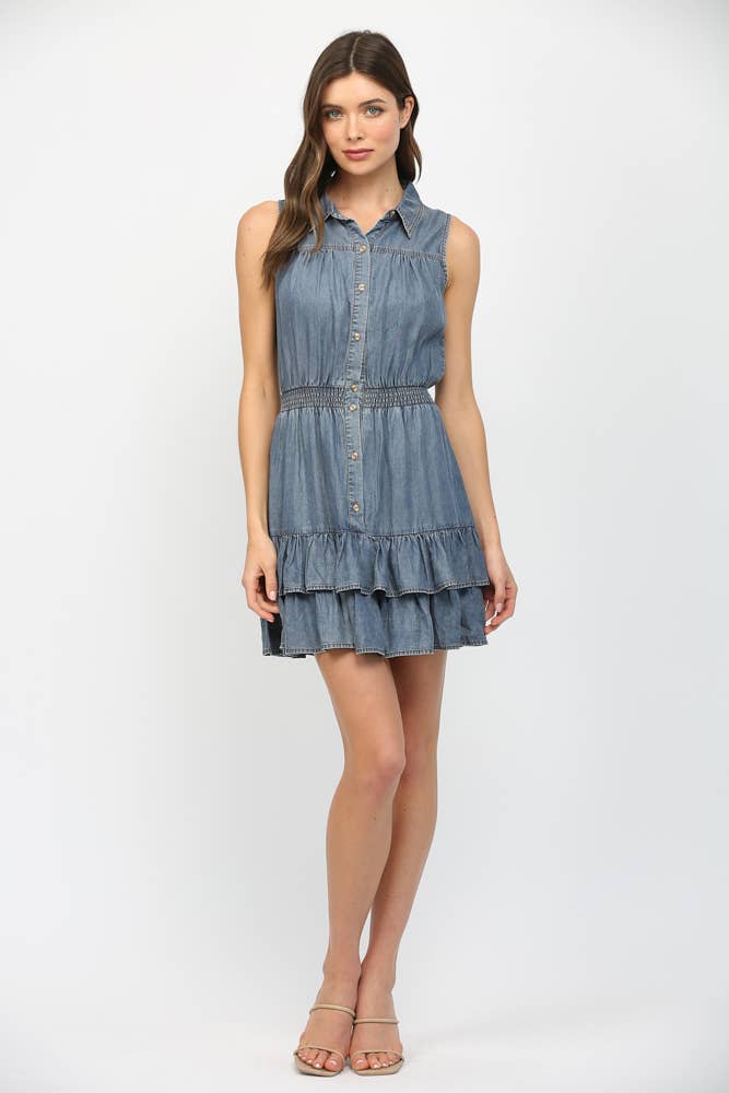 Button Down Sleeveless Tencel Dress