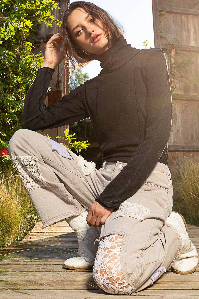 Mock Neck Exposed Seam Knit Top