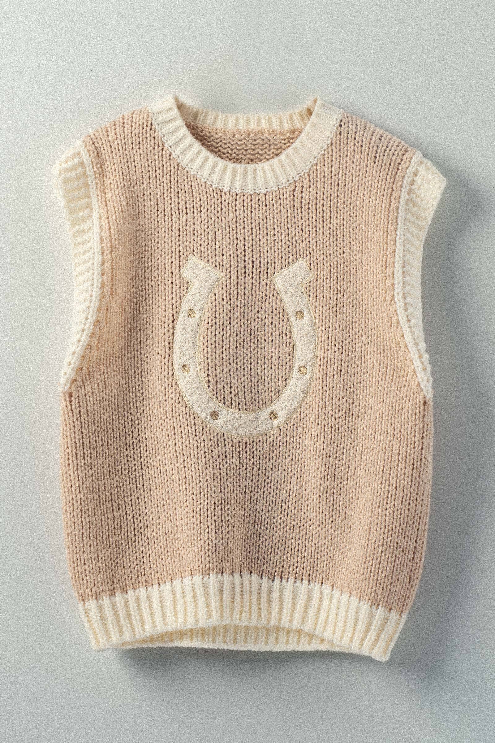 Western Horseshoe Crochet Knit Sweater Vest