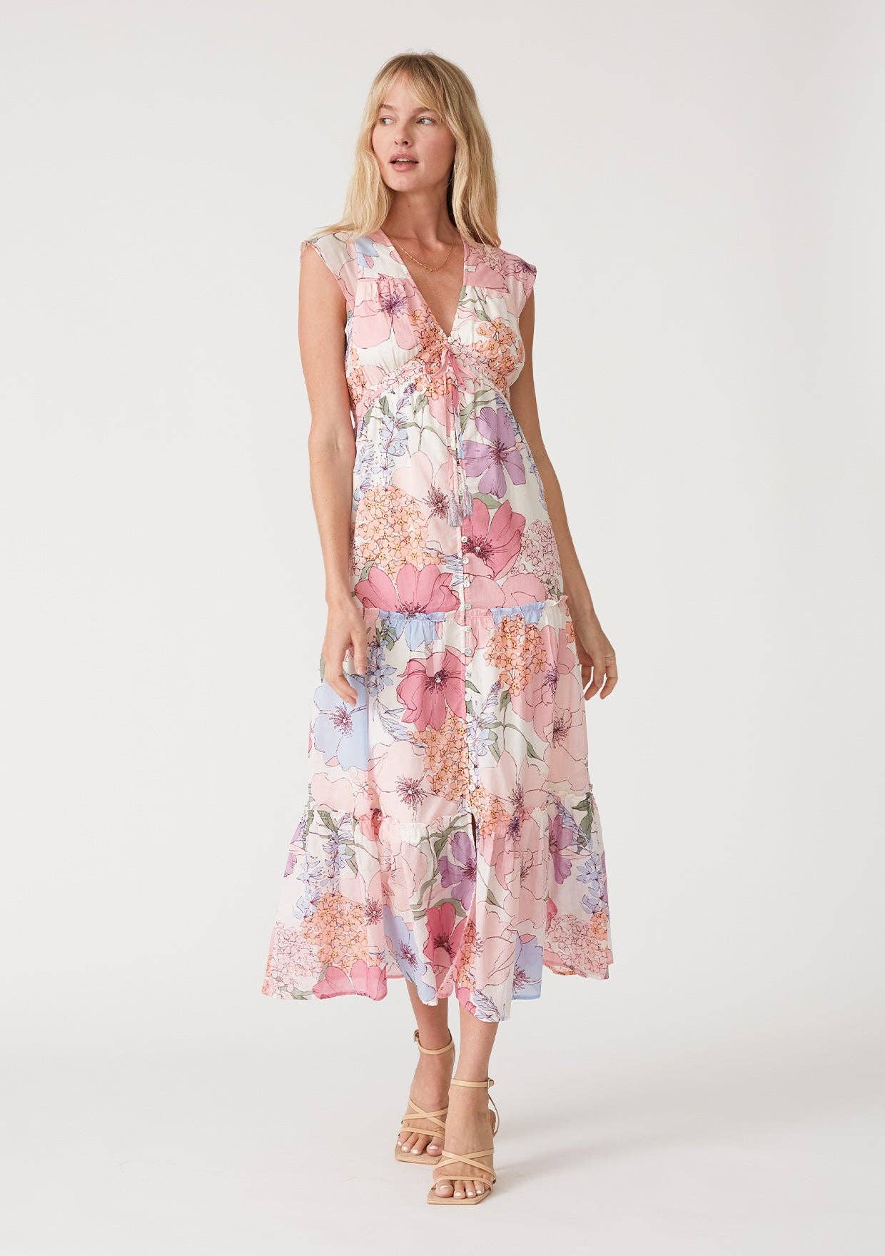 Floral Cap Sleeve Ruffle Tiered Maxi Dress Maria Vincent Boutique Floral Cap Sleeve Ruffle Tiered Maxi Dress Maria Vincent Boutique