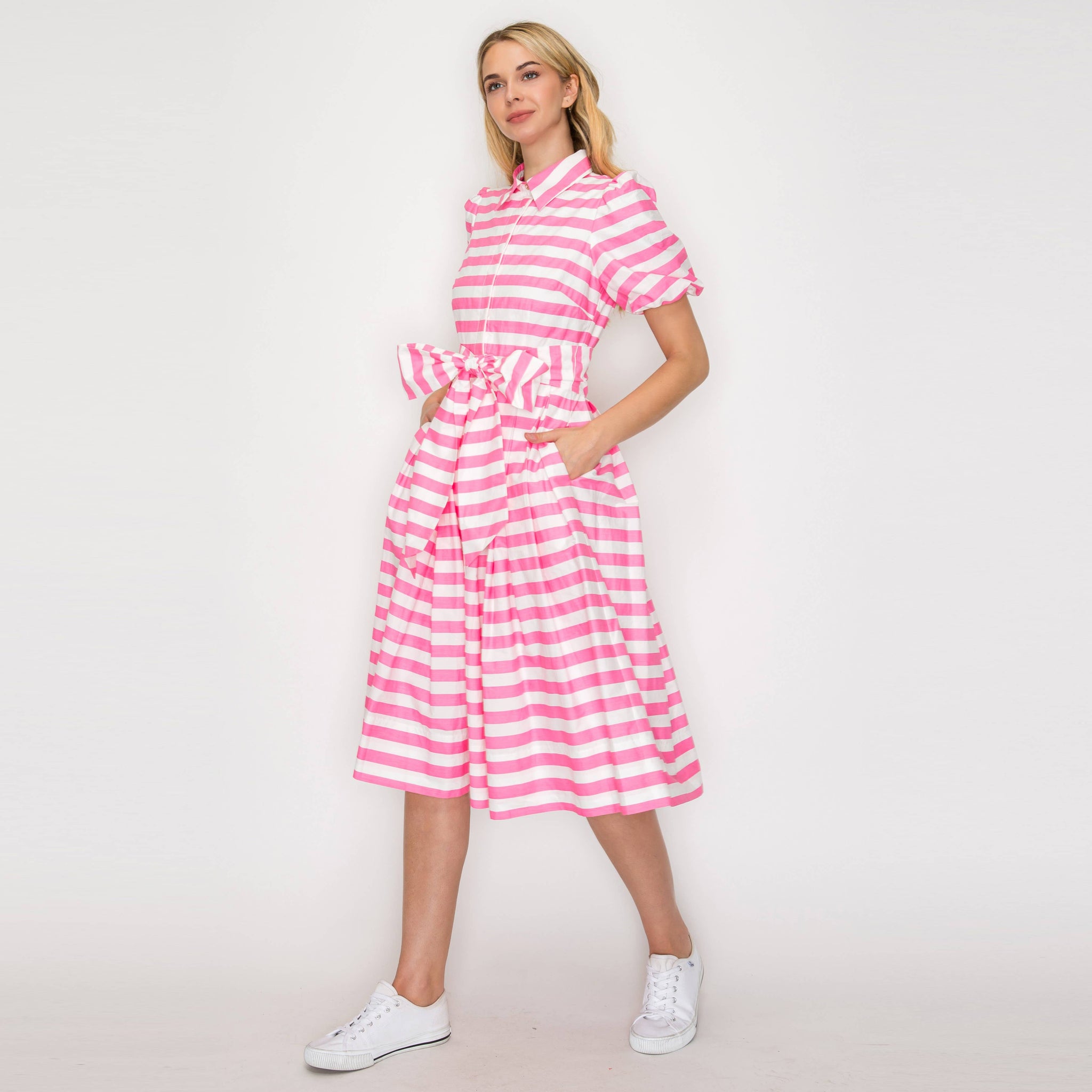 Pink Stripe Shirt Midi Dress | Cotton Poplin Button Down