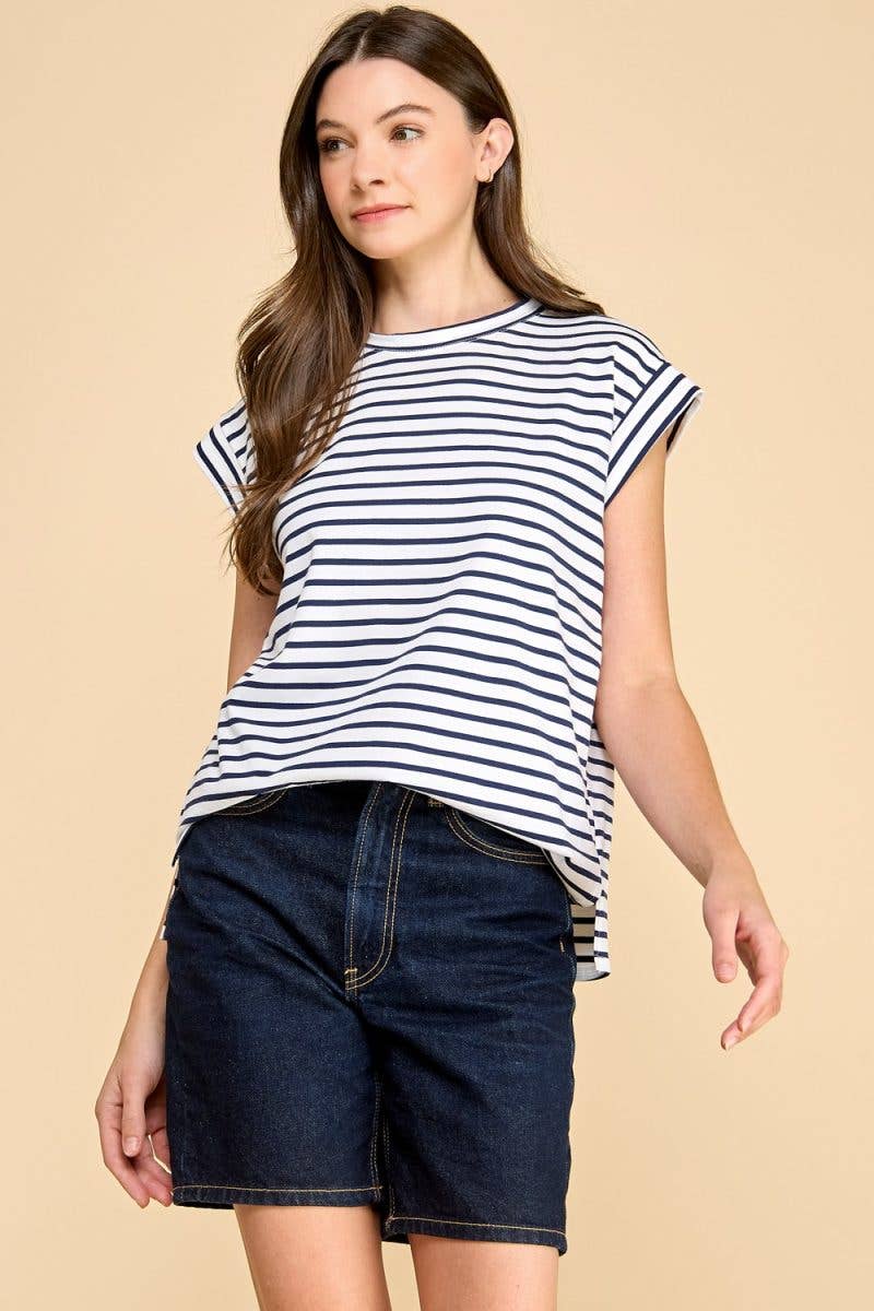 Striped Top with Cap Sleeves