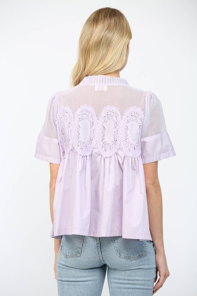 Mesh Combined Top with Appliqué