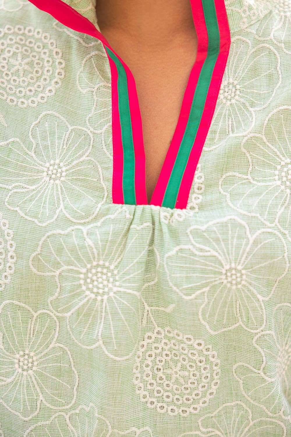 Mint Floral Embroidered Contrast Top