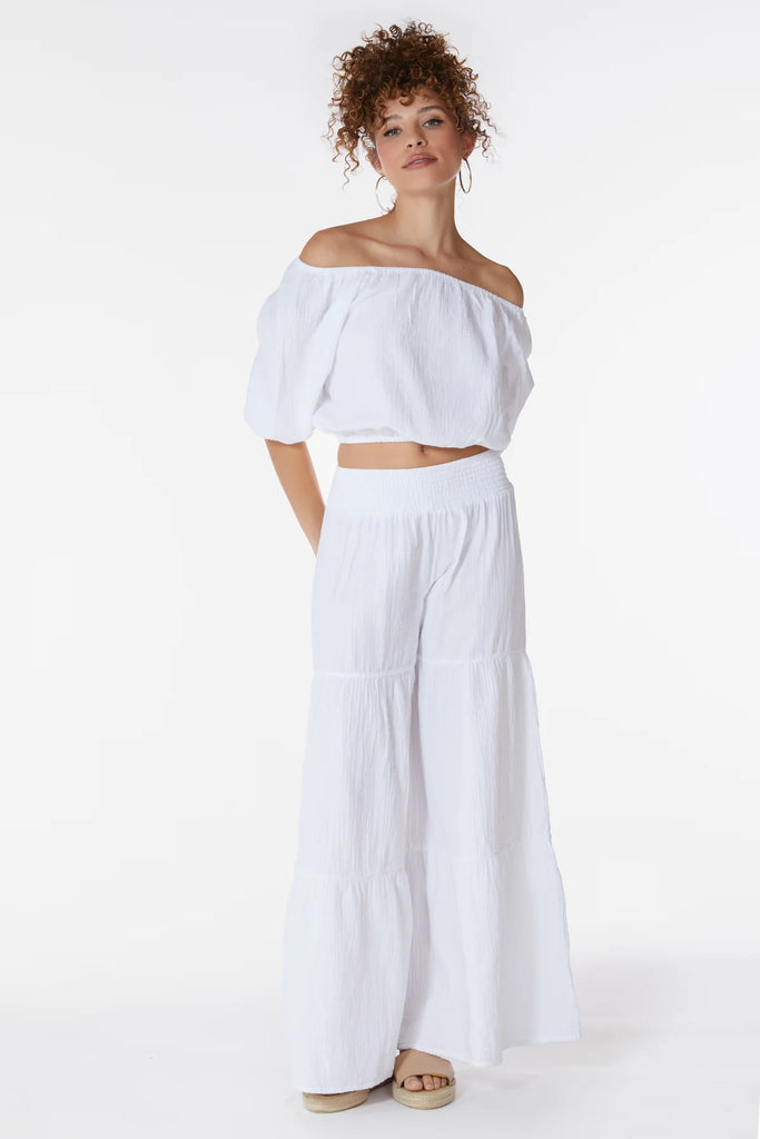 bobi White Tiered Wide Leg Pants