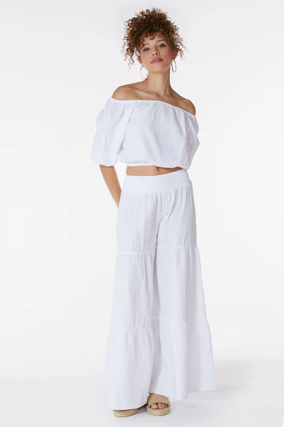 bobi White Tiered Wide Leg Pants