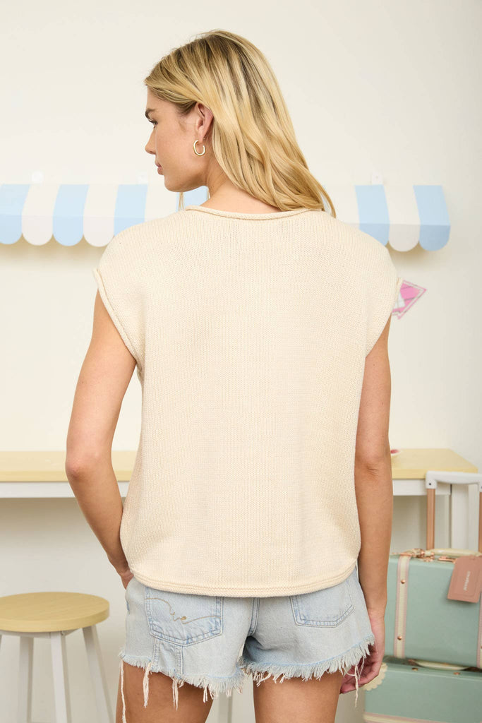 Raw Edge Sleeveless Knit Cardigan
