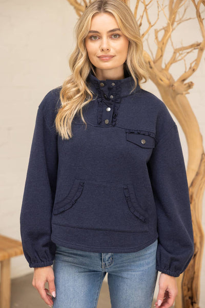 Navy Blue Quarter Snap Button Sweatshirt