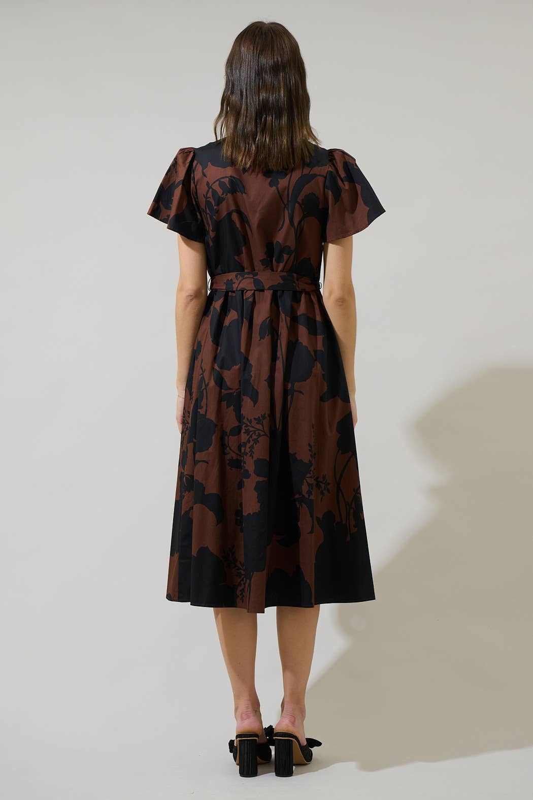 Black and Brown Floral Babydoll Midi Dress