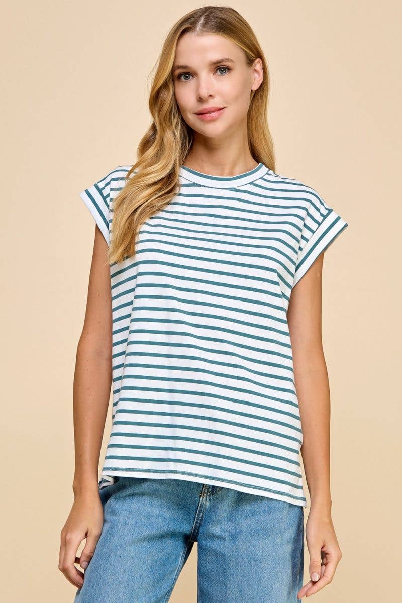 Striped Top with Cap Sleeves