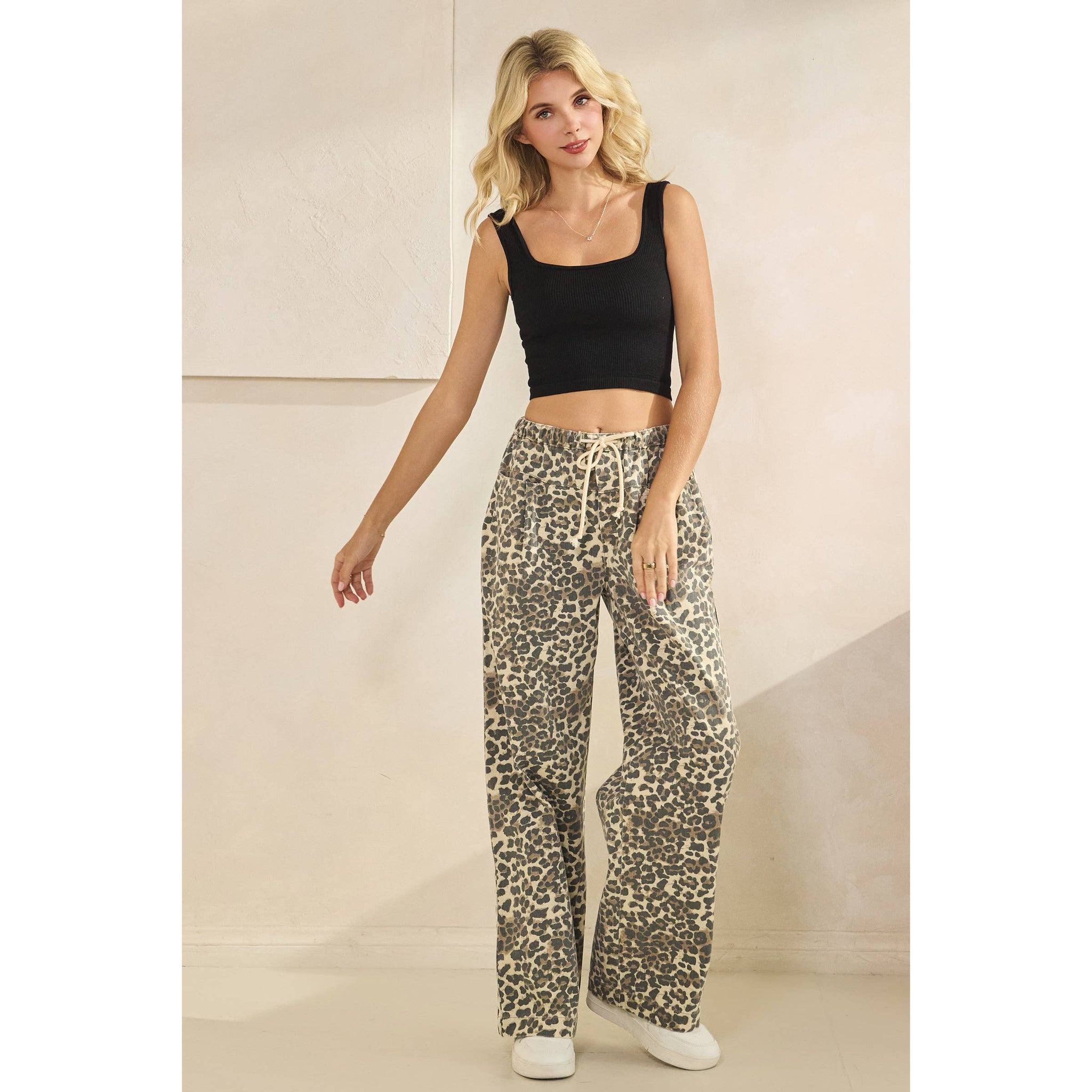 Leopard Striped Wide-Leg Pants