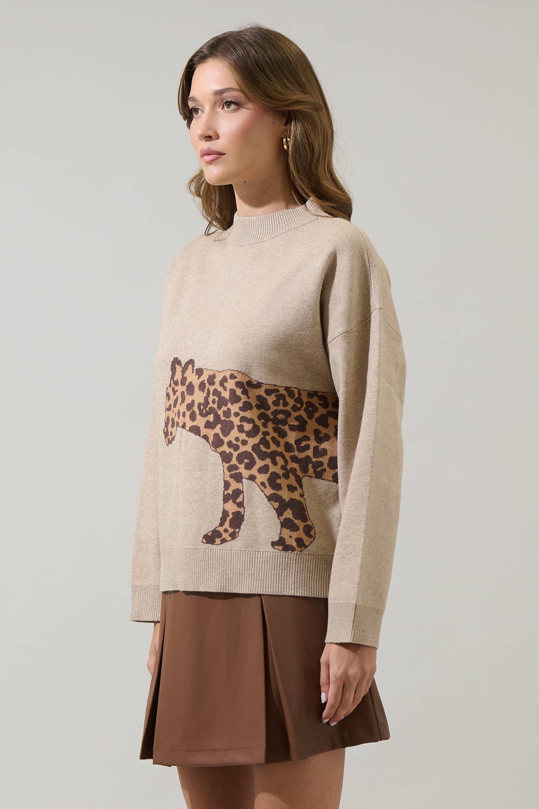 Tan Leopard Knit Sweater