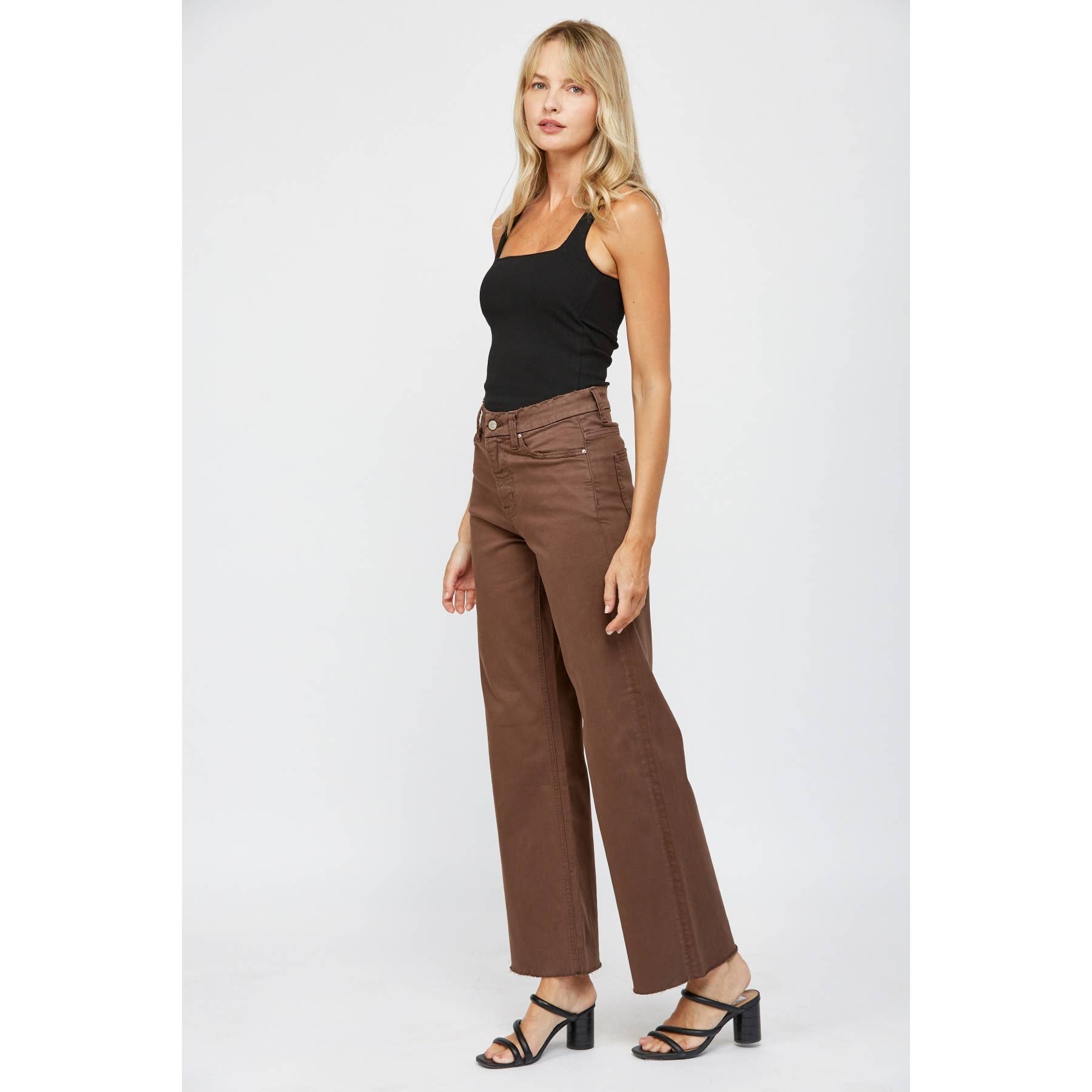 Brown Stretch Super Hight Rise Wide Leg Jeans