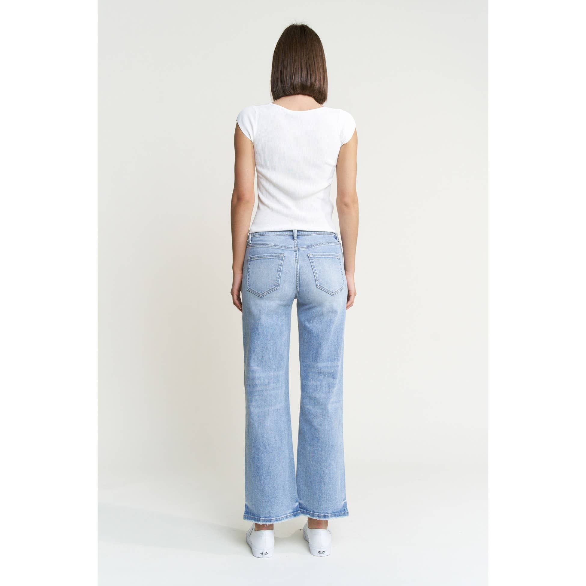 Light Denim Mid Rise Loose Fit Straight Ankle Jeans
