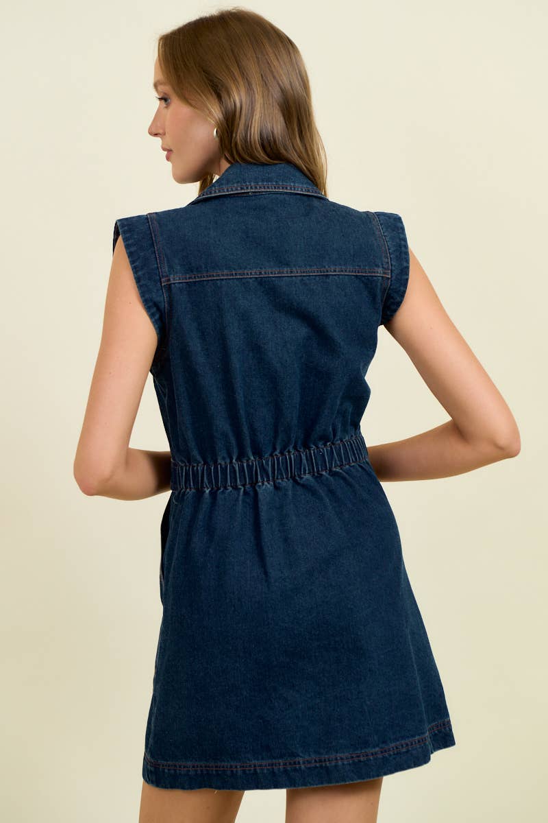 BUTTON DOWN DARK DENIM MINI DRESS