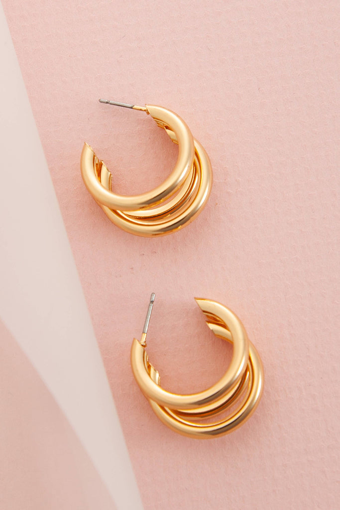 Gold Triple Row Hoop Earrings