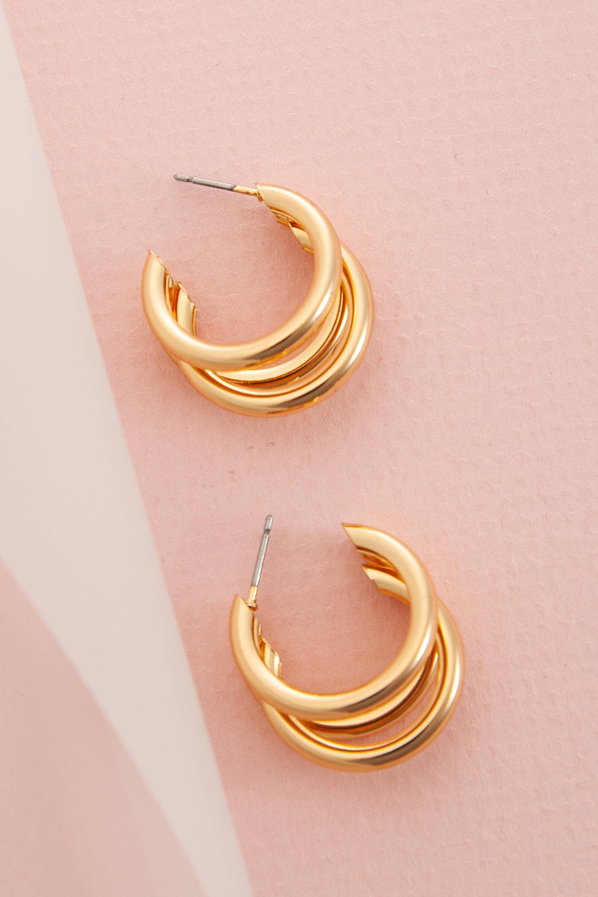 Gold Triple Row Hoop Earrings