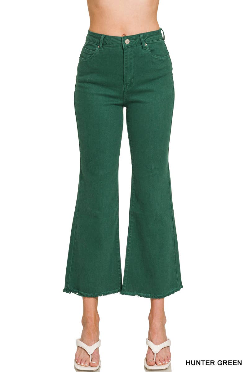 Acid Washed High Waist Frayed Hem Bootcut Pants
