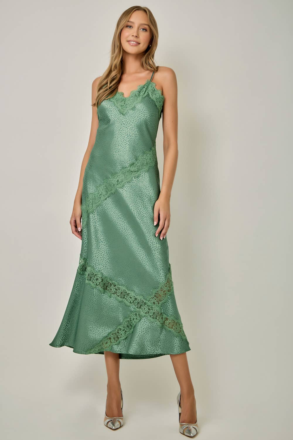 Brown Leopard Textured Satin Midi Slip Dress