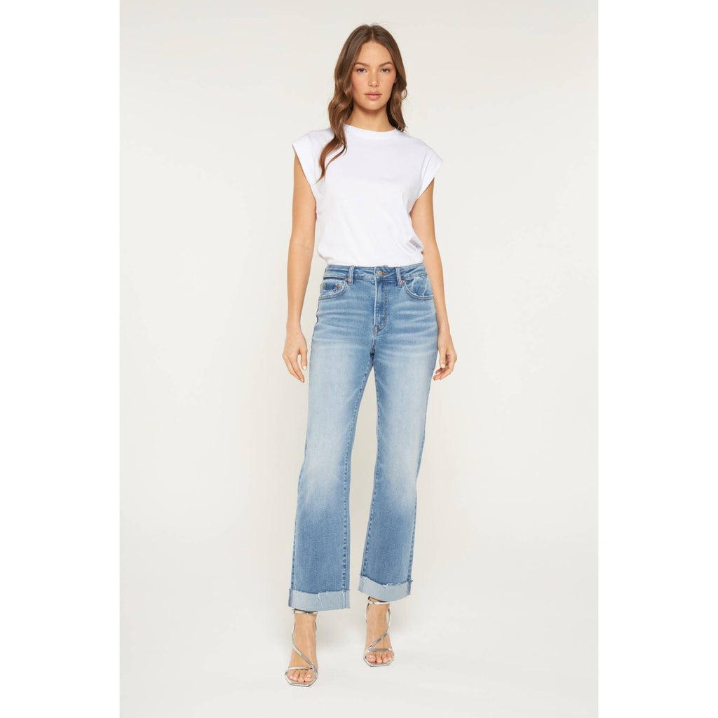 High Rise Straight Leg Jean with Cuffed Hem