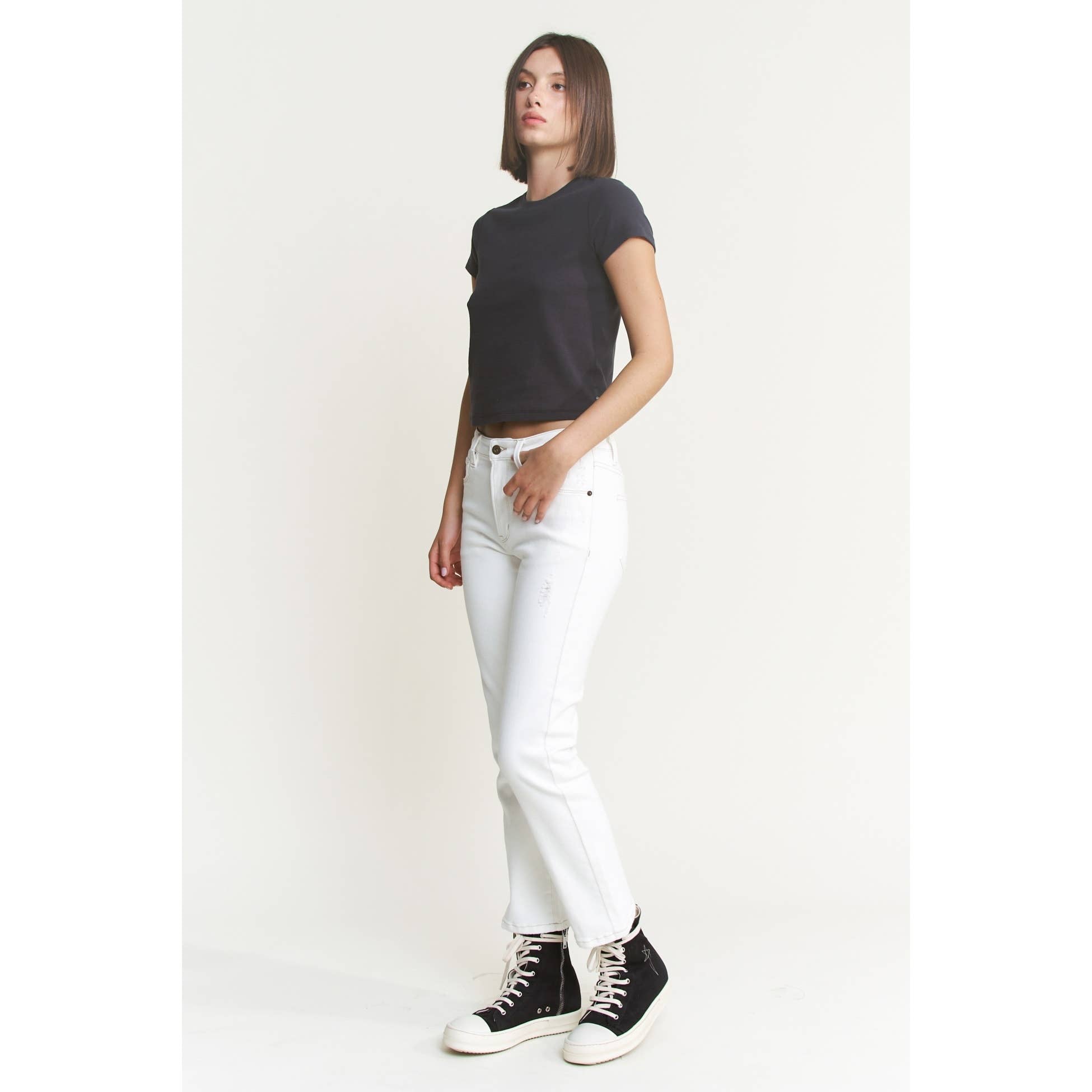 White Mid Rise Straight Leg Jean