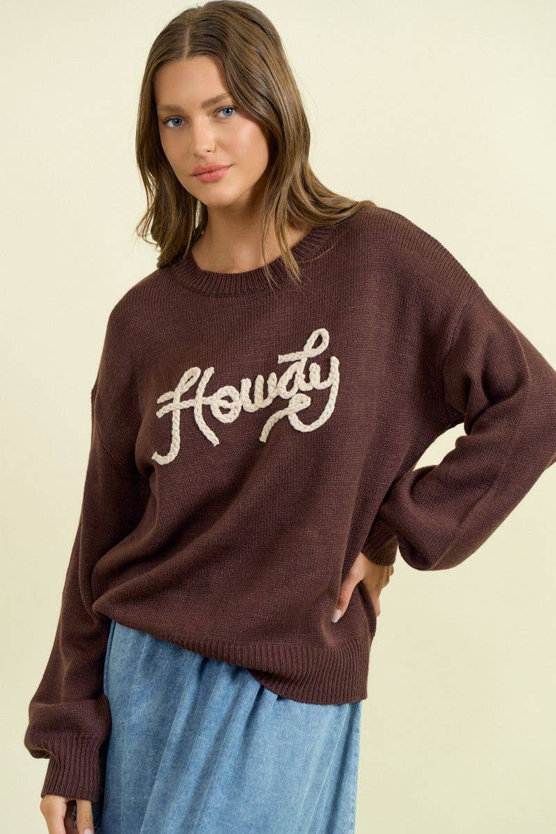 Brown Howdy Embroidered Sweater