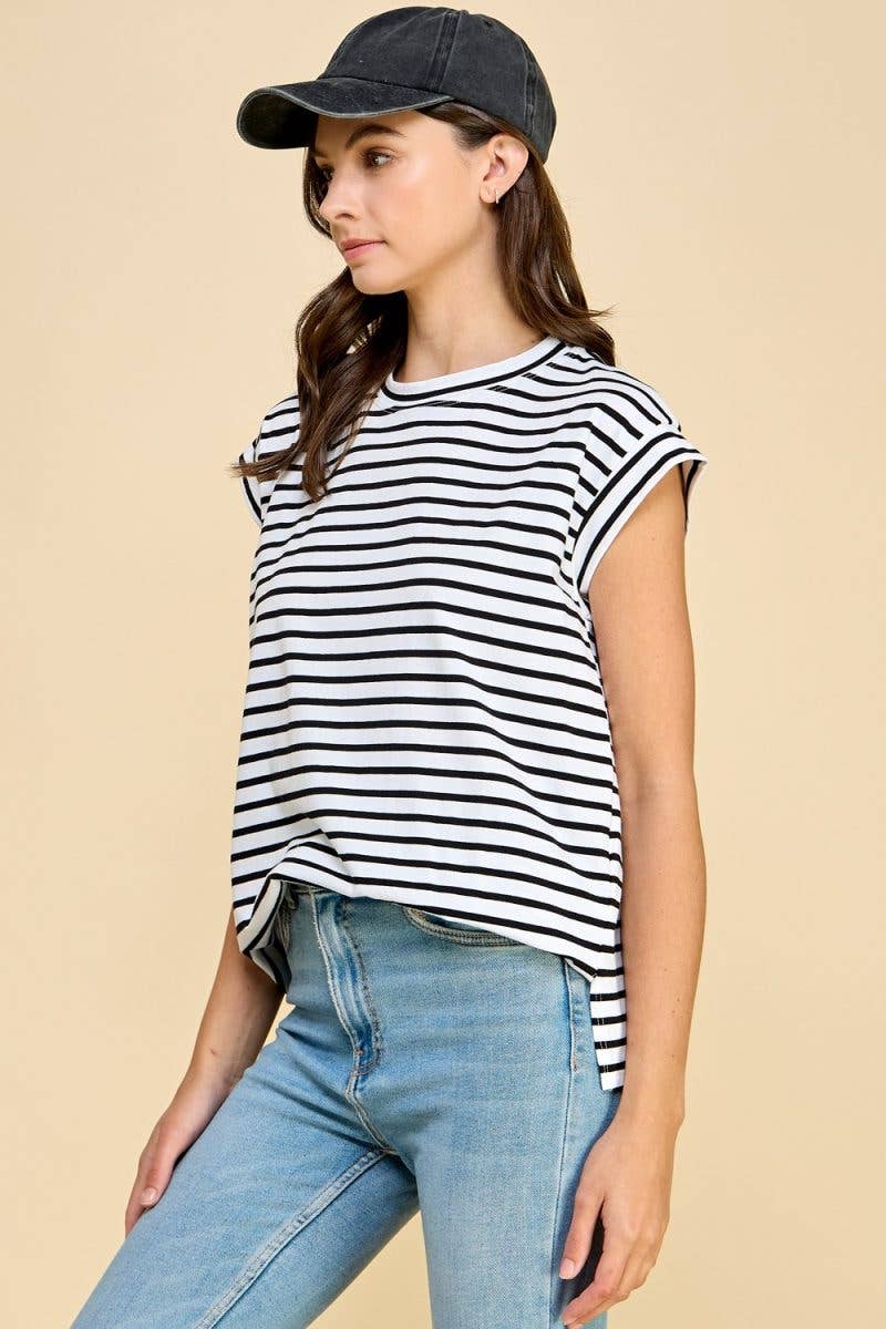 Striped Top with Cap Sleeves
