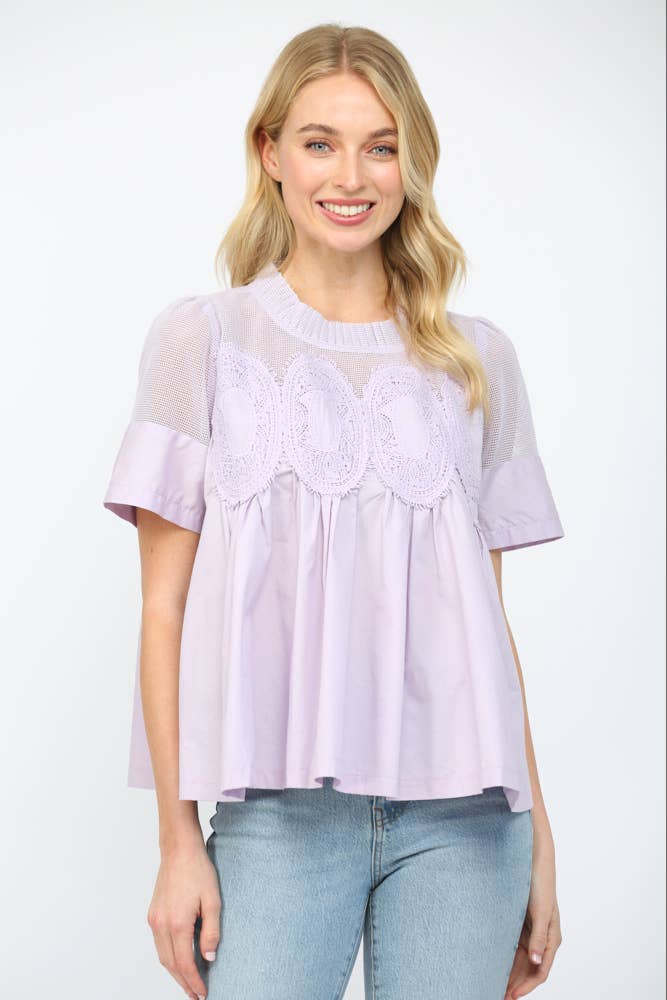 Mesh Combined Top with Appliqué