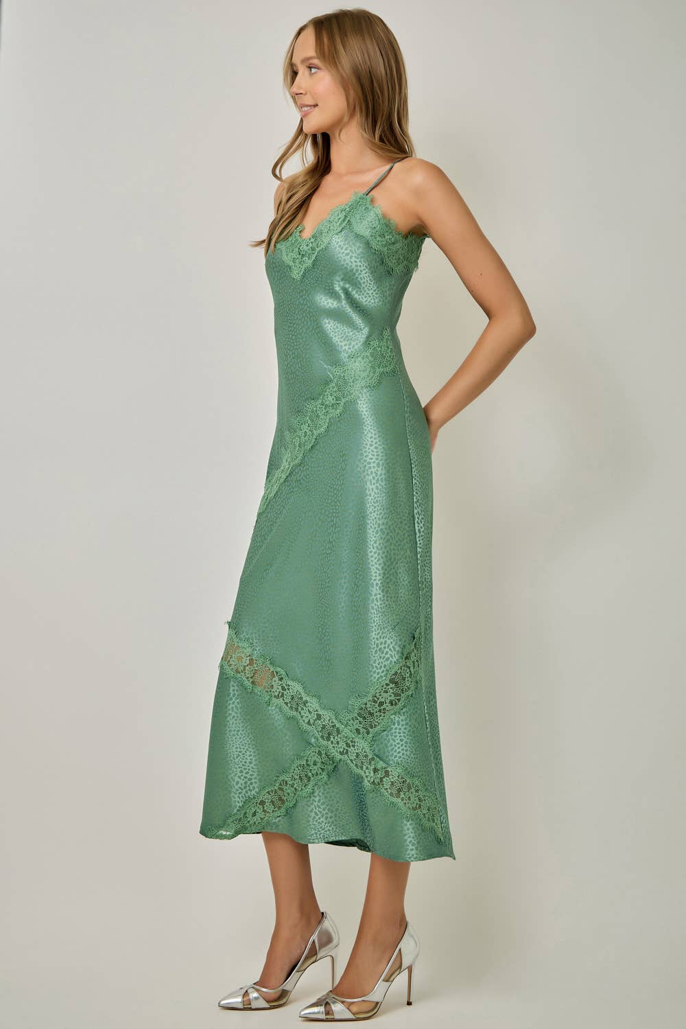 Brown Leopard Textured Satin Midi Slip Dress