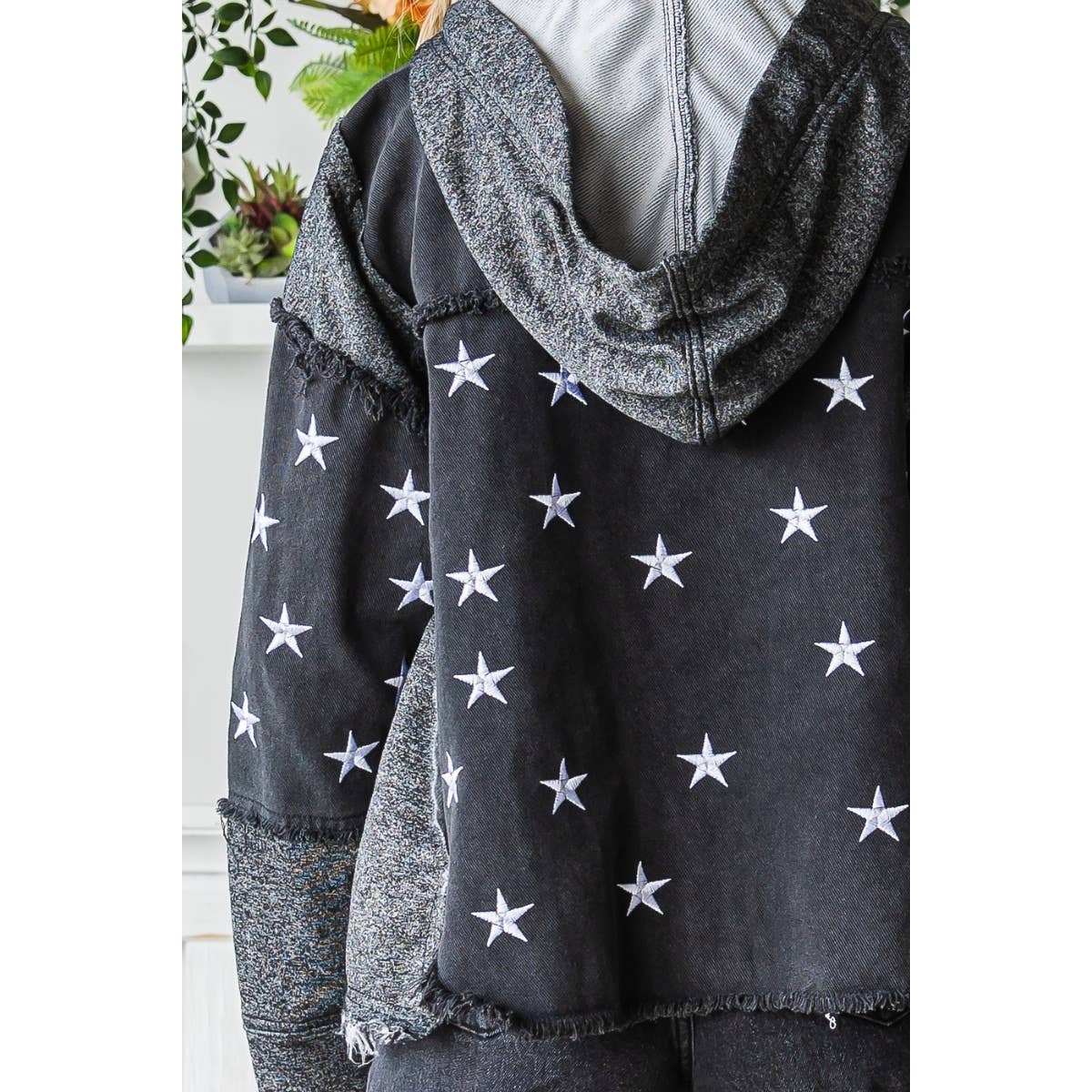 Star Embroidered Hoodie Denim Jacket