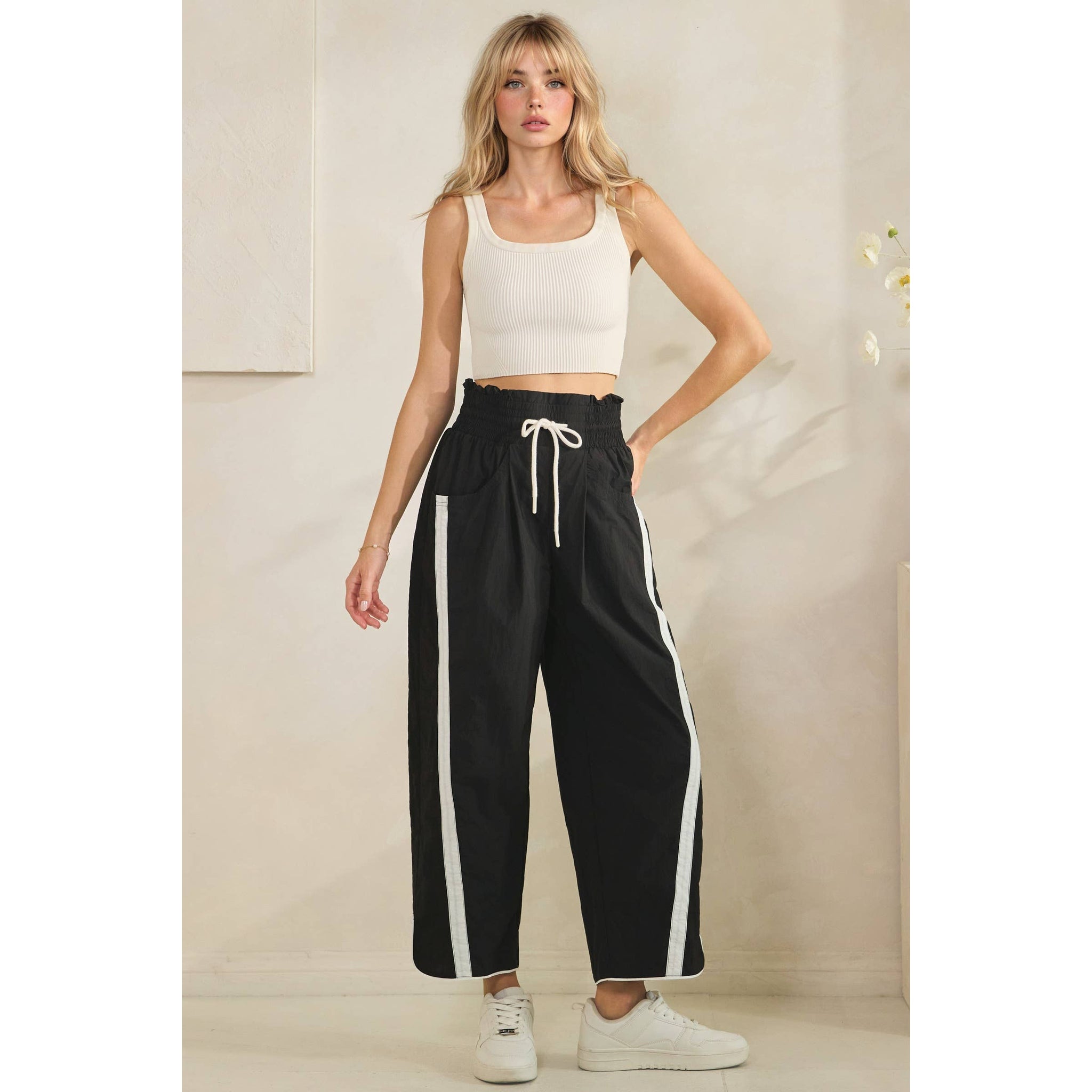 Black Track Pants with Stripe Details