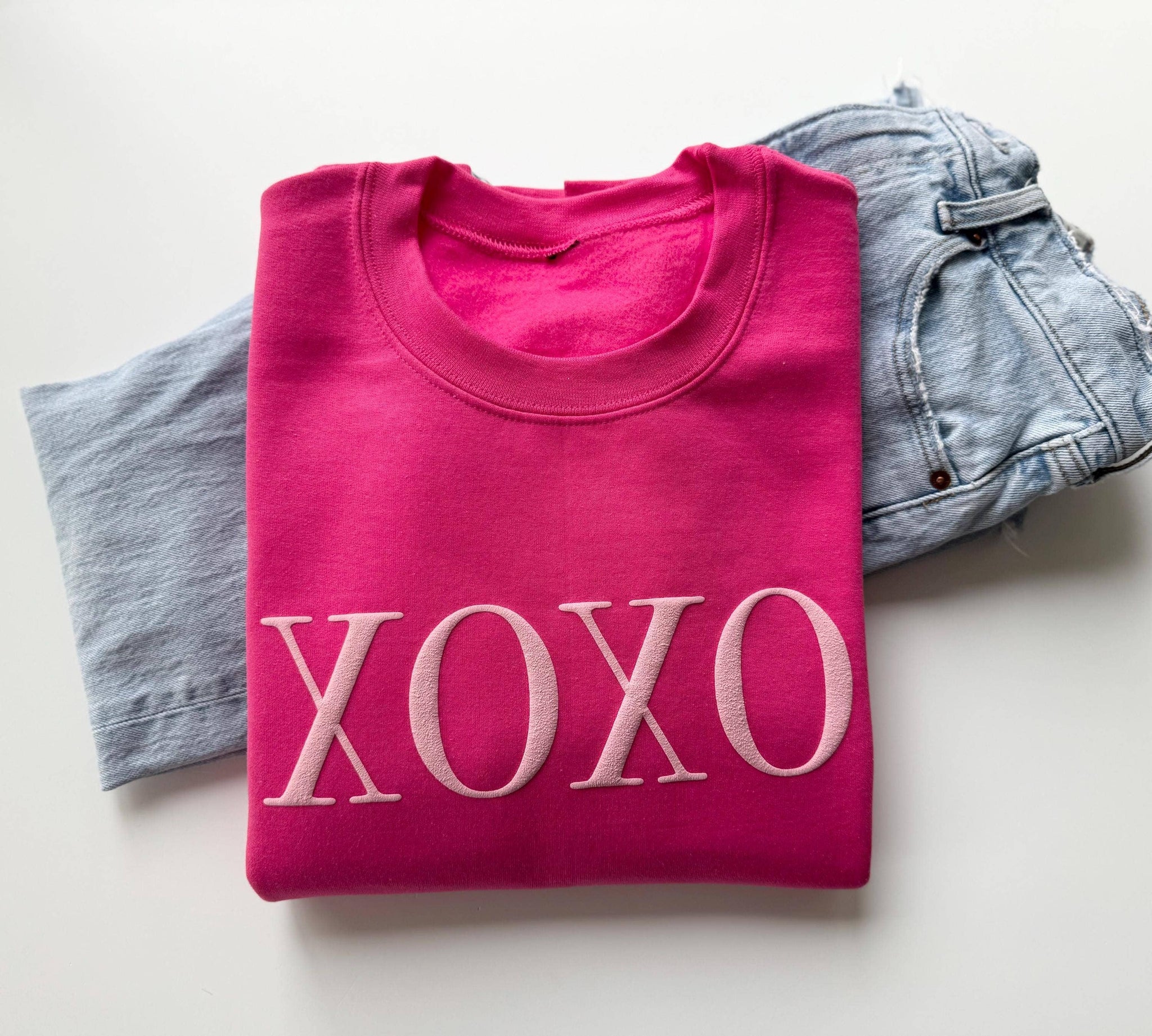 Pink Embossed Puff XOXO Sweatshirt