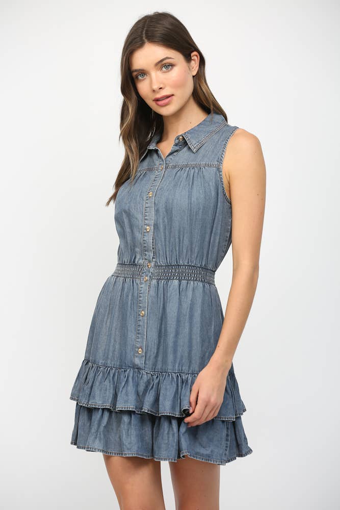 Button Down Sleeveless Tencel Dress