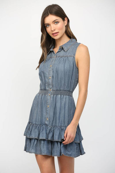 Button Down Sleeveless Tencel Dress