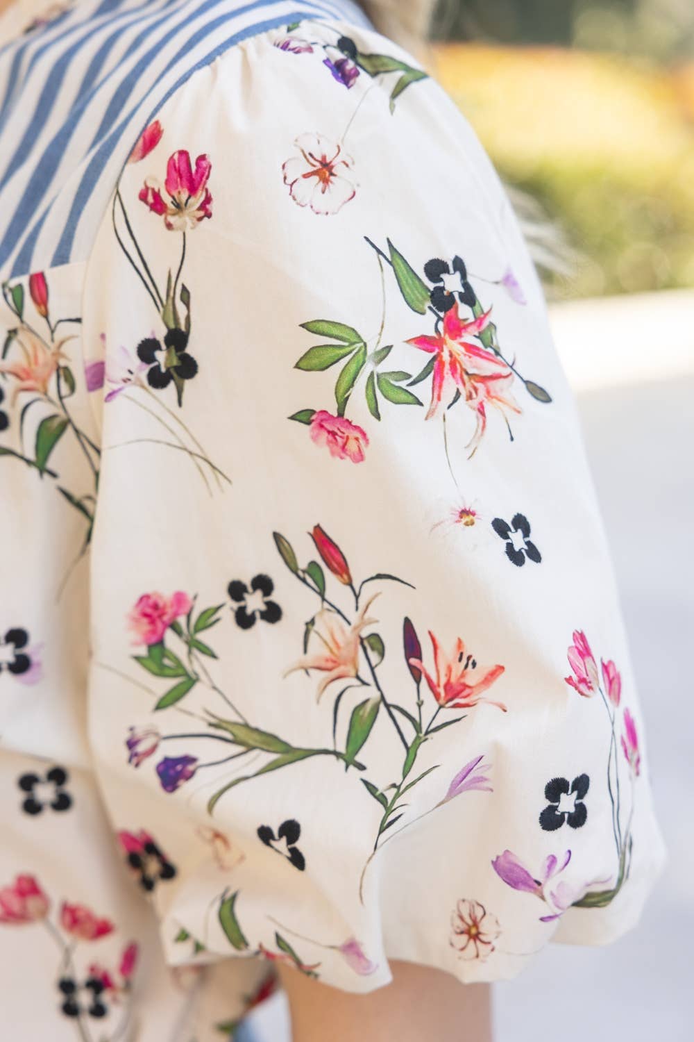 Floral And Stripe Mixed Tassle Front Top