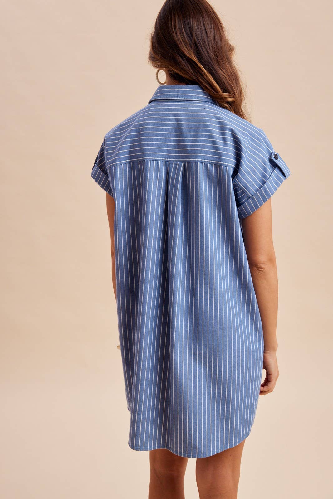 Striped Chambray Button-Down Mini Shirt Dress