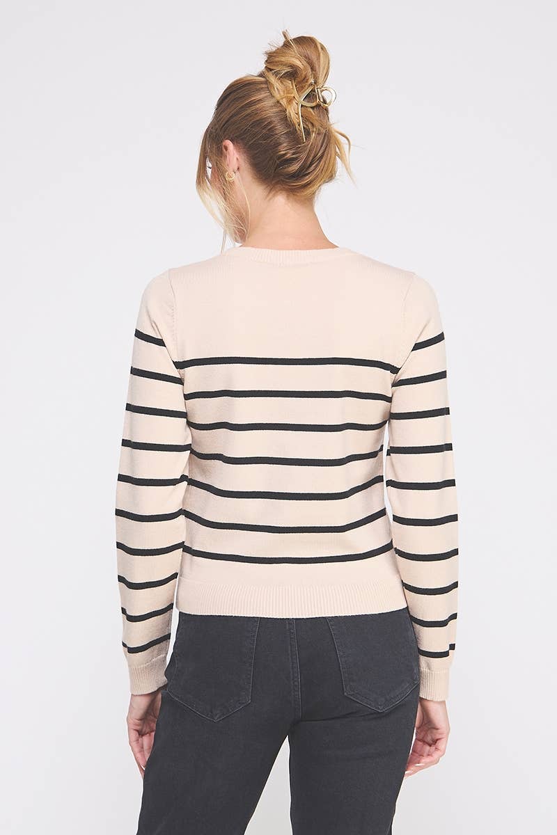 Sand/Black Fine Gauge Striped Sweater