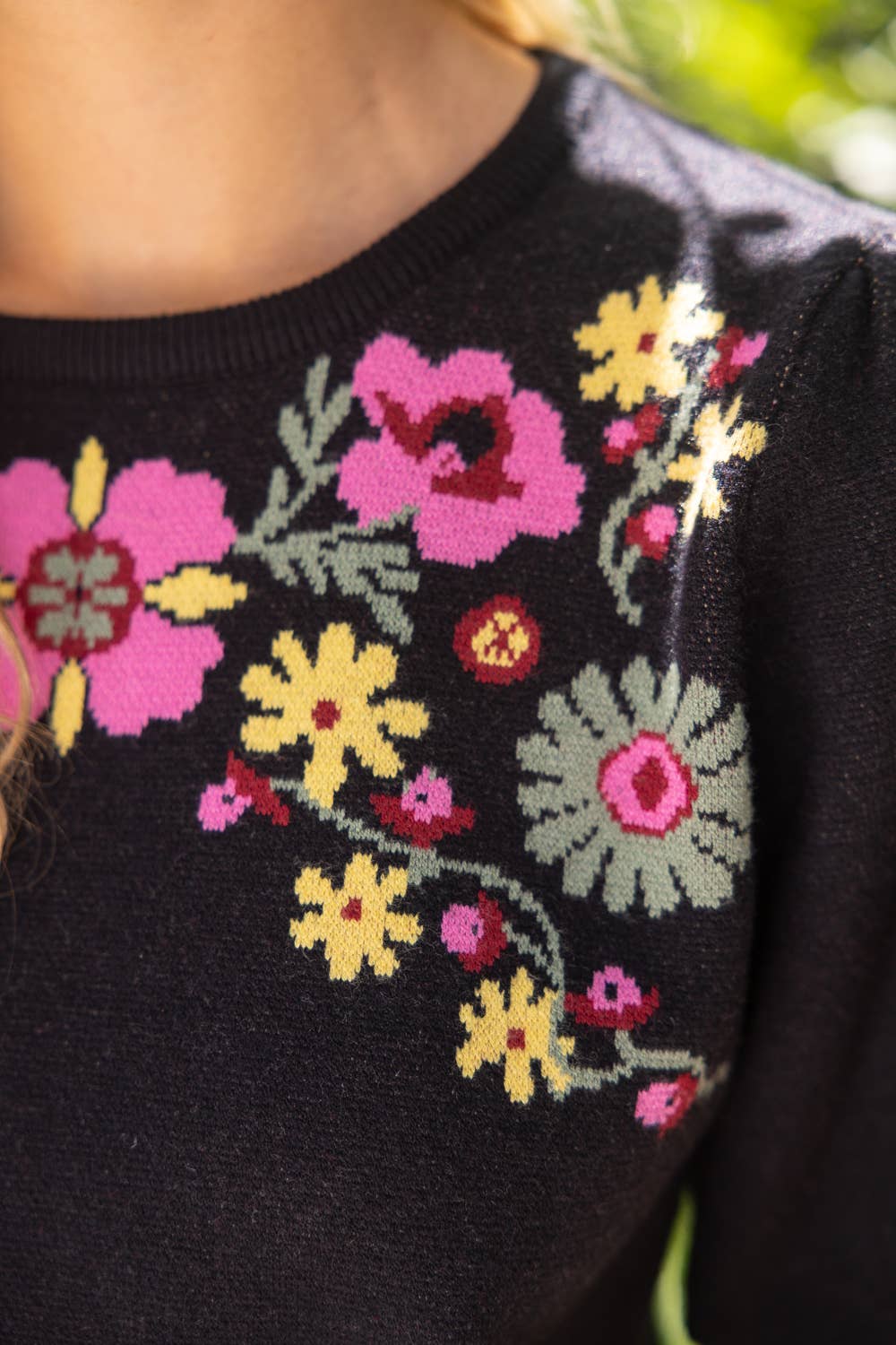 Floral Print Bubble Sleeve Knit Top