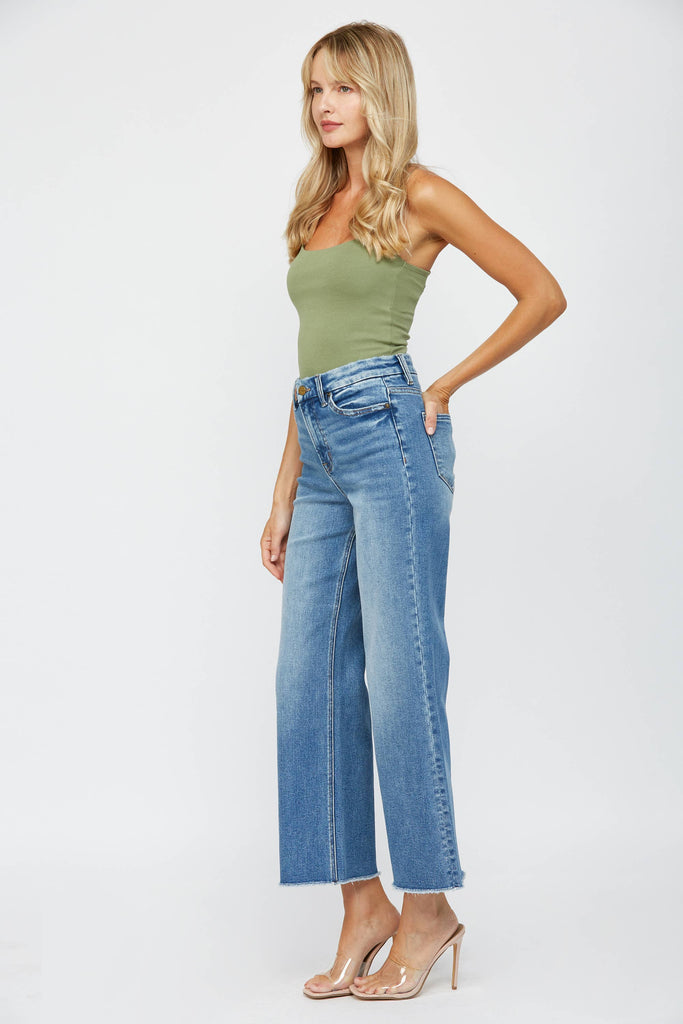 Light Denim Super High Rise Wide Leg Ankle Jeans