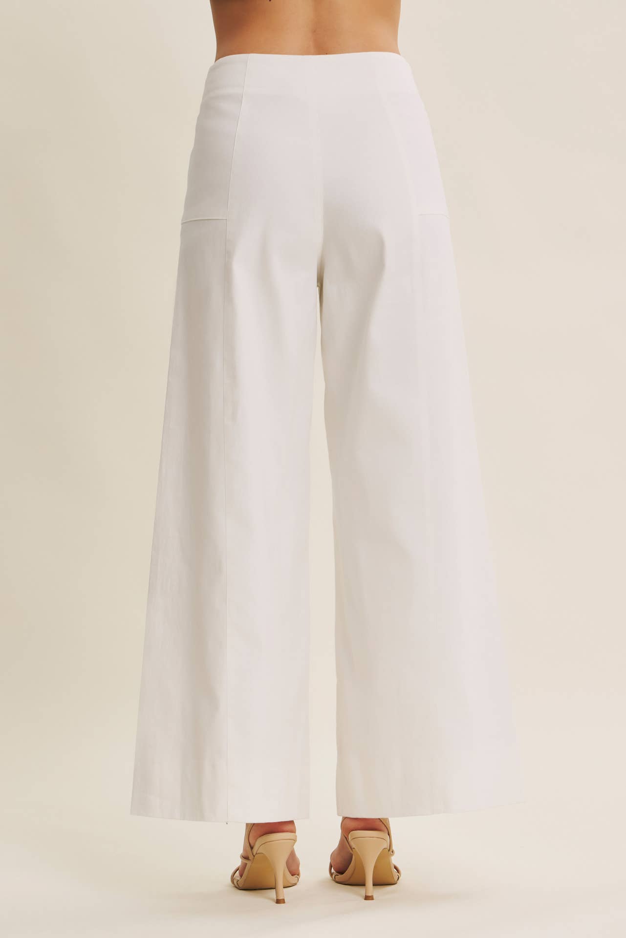 Off White Stretchy Wide Leg Ankle Length Pants
