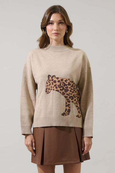 Tan Leopard Knit Sweater